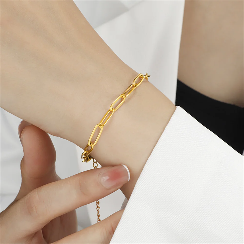 Punk Paperclip Chain Link Bracelet Wholesale Female Silver Color Stainless Steel Hand Chains for Women Fashion Jewelry Gift