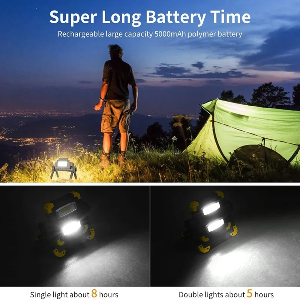 LED Work Light Rechargeable Portable - Folding Hyper Tough Working Lamp with Flood Light Stand for Outdoor Camping
