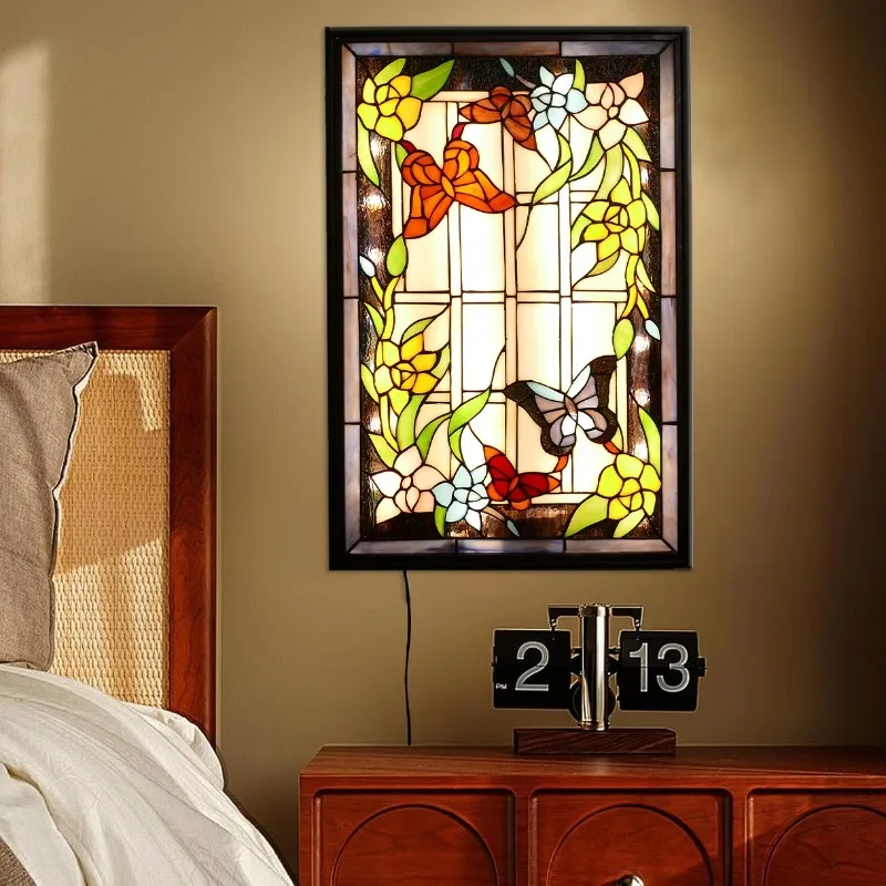 Tiffany stained glass mural lamp corridor study living room background pastoral art butterfly flower decorative lamp