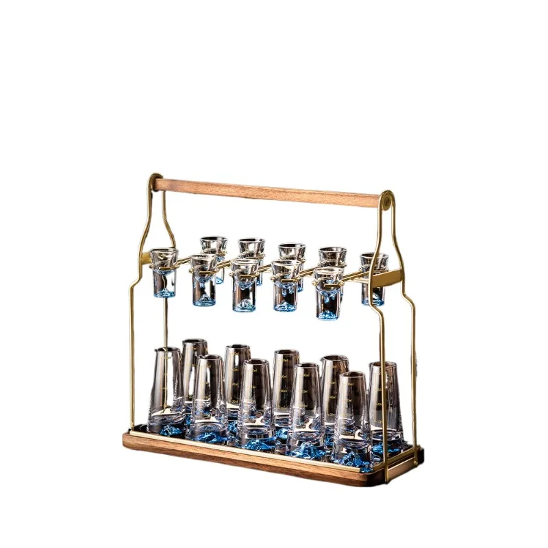 مجموعة أكواب Baijiu الصينية الراقية من Blue Mountain Baijiu صندوق هدايا مجموعة النبيذ الزجاجي الكريستالي