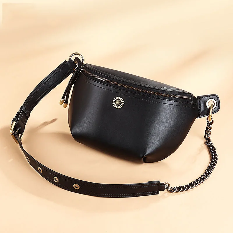 Women’s Waist Pack Genuine Cowhide Leather Large Capacity Simple All-match Crossbody Chest Bag