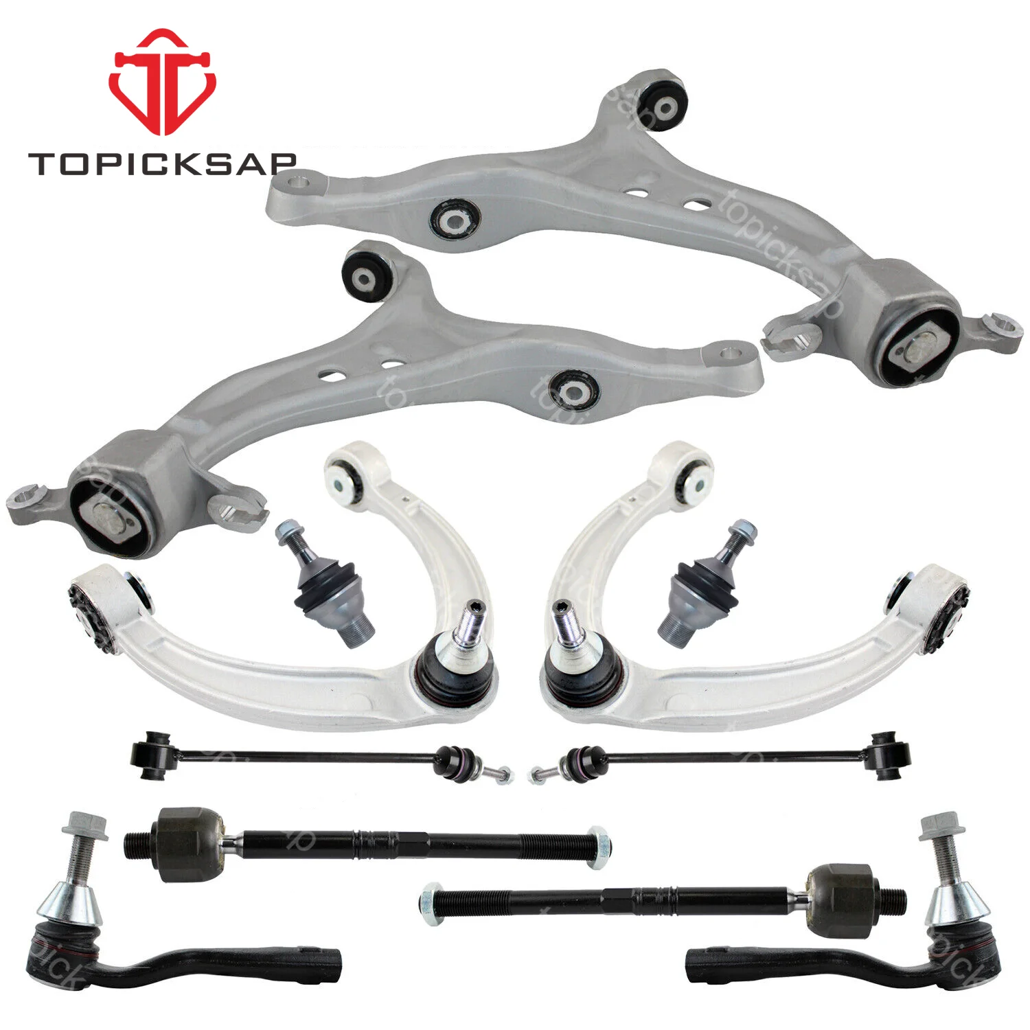 TOPICKSAP Front Upper Lower Control Arm Ball Joint Sway Bar Tie Rod Ends Kit for Mercedes-Benz W166 X166 GL450 ML500 2013 - 2019