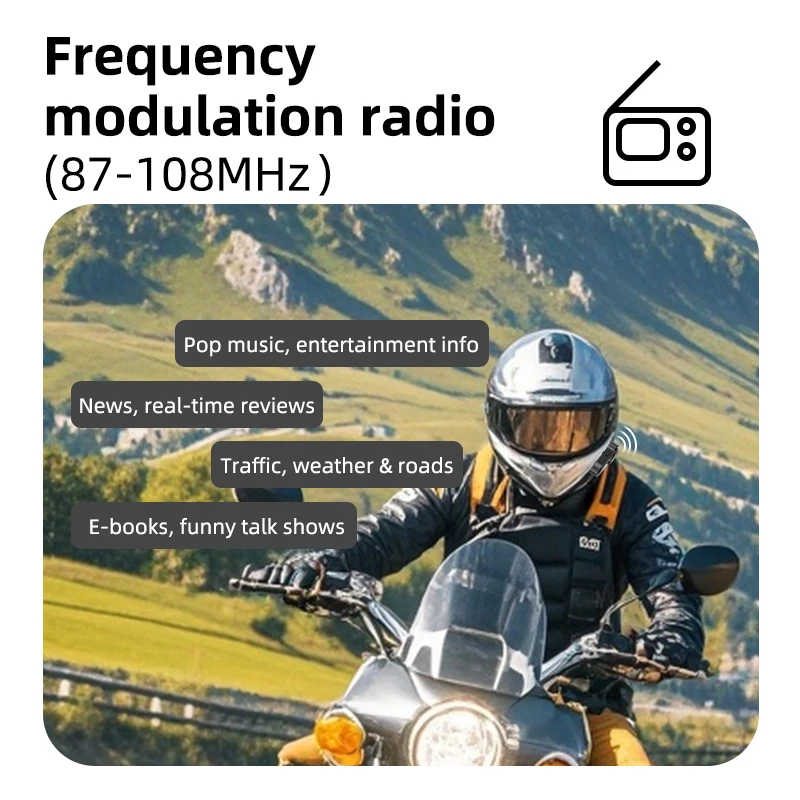 YUMES F10 Motorcycle Helmet Bluetooth Headset Bluetooth 5.3 IP67 Waterproof FM Radio Hands‑Free Call for Motorcycle Helmet