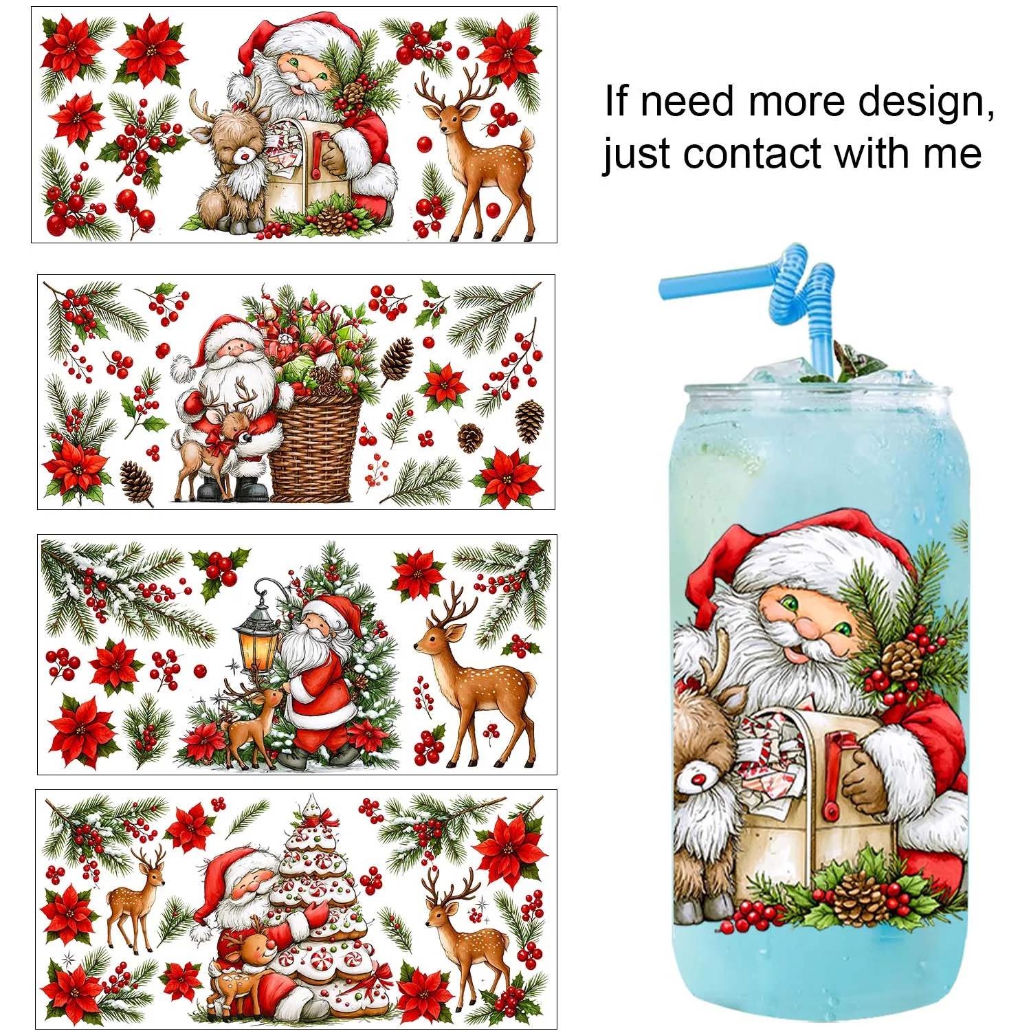 Merry Christmas Vibe Rub On 16oz Uvdtf Sticker waterproof DIY Decals 3D transfers uvdtf tumbler stickers 16oz uv dtf cup wraps