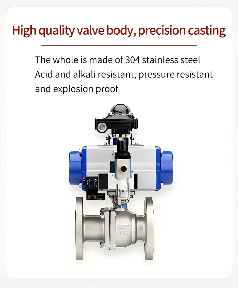 Válvula de bola neumática de 3 vías Válvula de bola neumática eléctrica de acero inoxidable 304 de alta temperatura