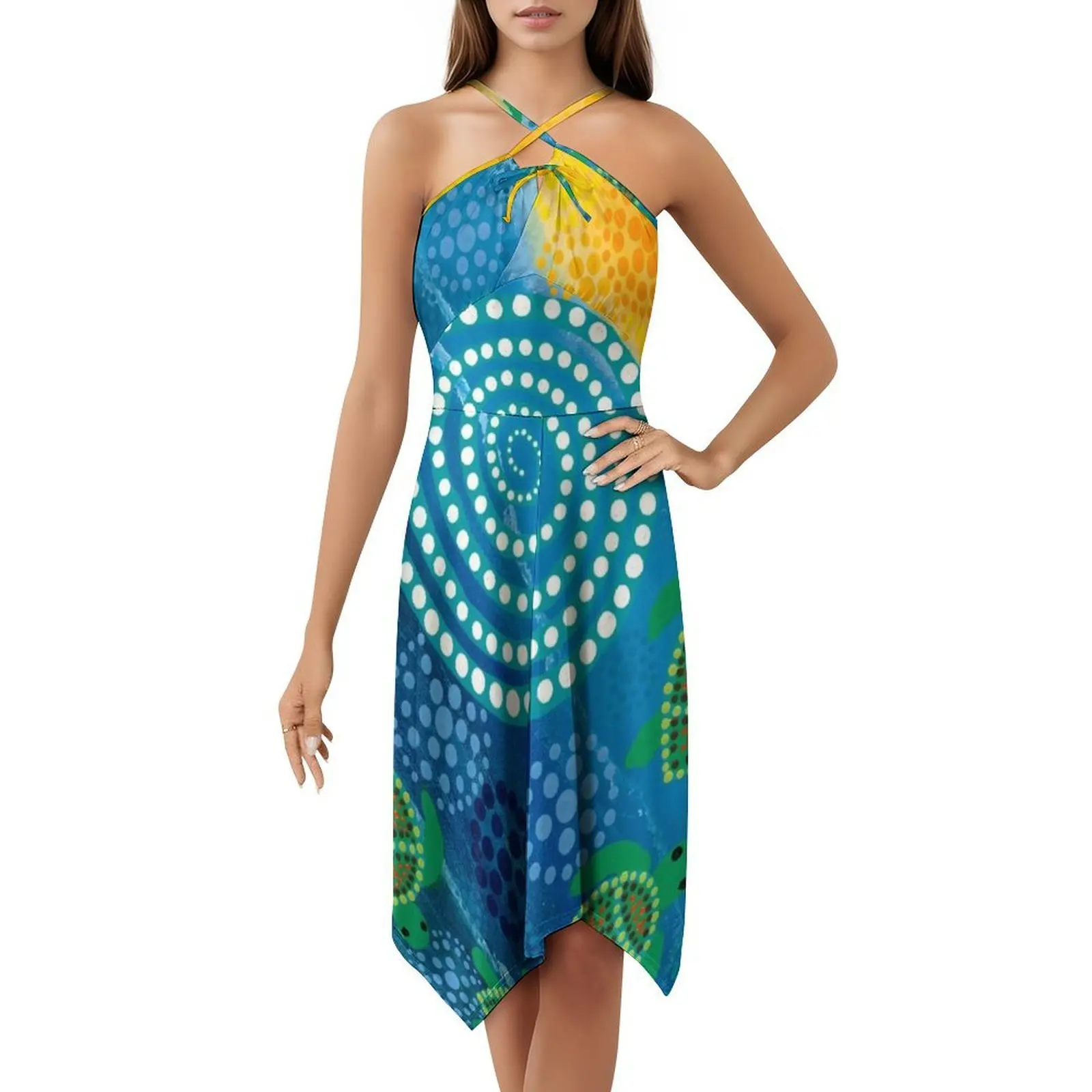 Turtle Circle Of Life Bohemian Sleeveless Dress Multi-Print Beach Vacation Party Dress Turtle Ocean Ocean Life Dot Art Evening