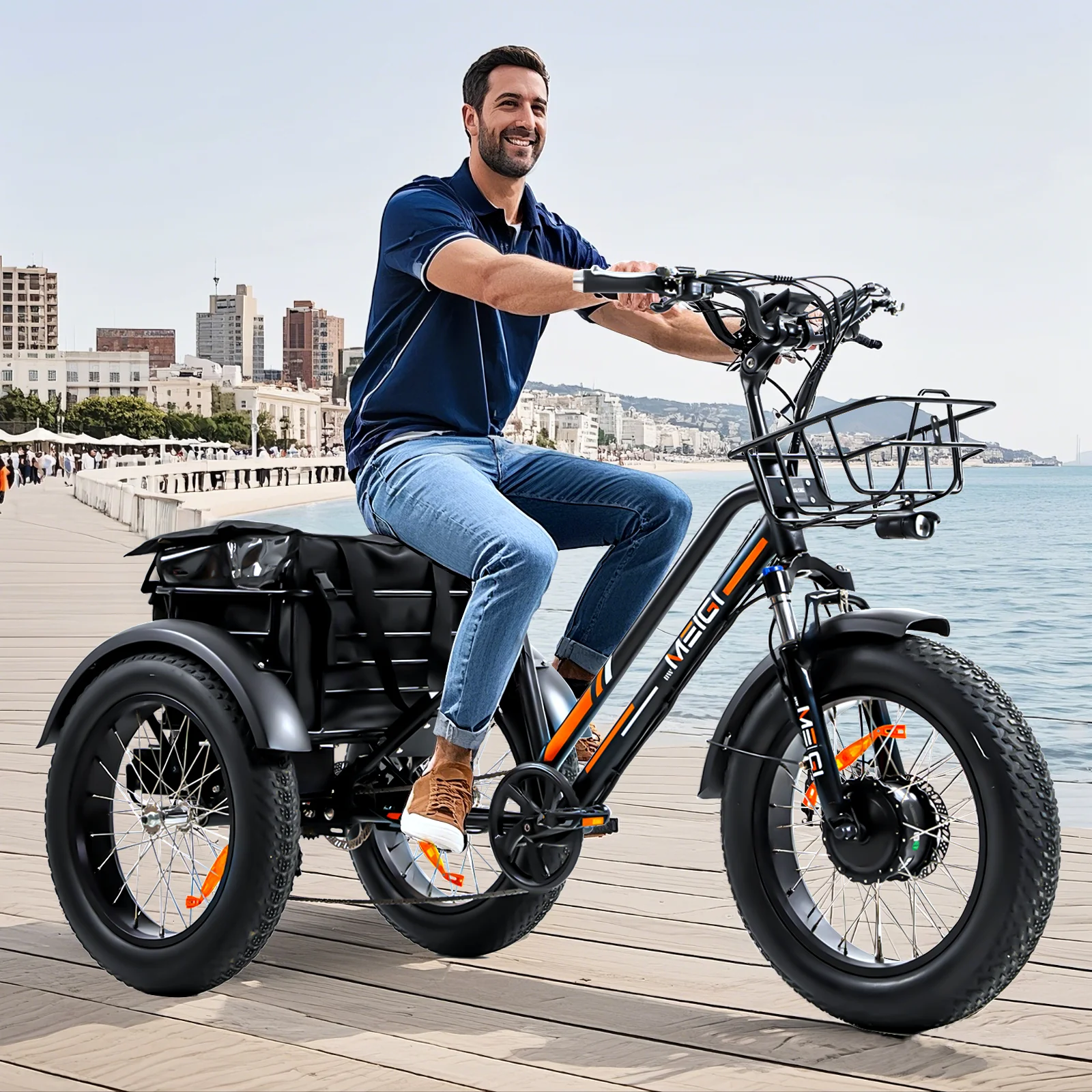

24 Inch 3 Wheel Fat Tire Electric Cargo Bike Mountain For Men 48v 750w Powerful Electric Tricycle For Adults Lithium Battery