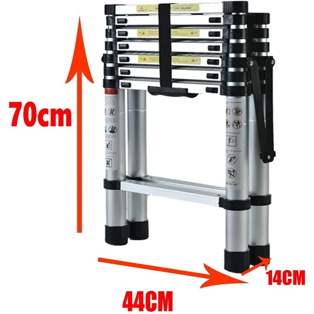 Escalera telescópica de aluminio con marco en A para uso doméstico, diseño en espiga de 14 pies, escalera de extensión multiusos portátil