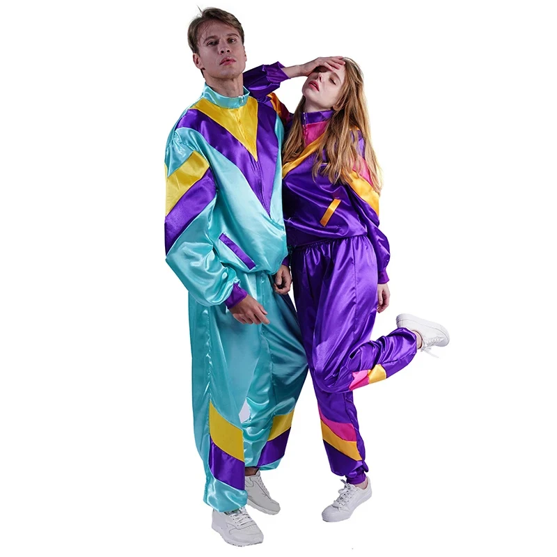 

Jacket With Pants Woman 1980's Disco Suit Fancy Dress Hippie Costumes Men Cosplay Tracksuit Clothes Adult Couples for Costumes