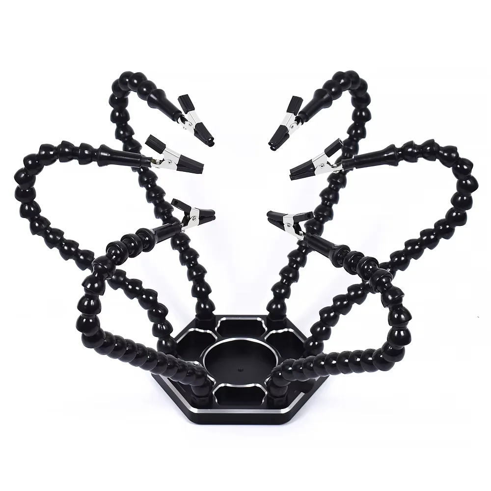 NEWACALOX 6PCS Flexible Arms Soldering Third Helpping Hand Stand PCB Circuit Board Holder Aluminum Alloy Base Welding Tools