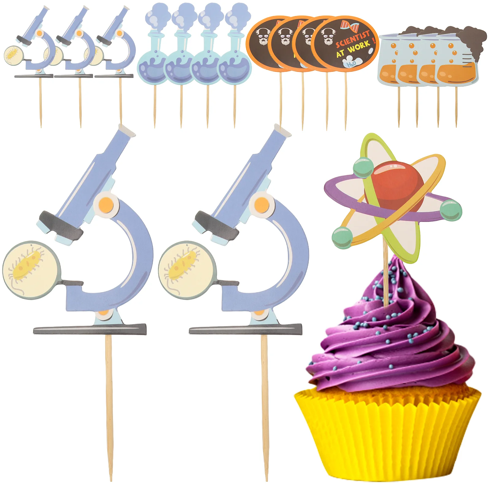 

20 Pcs Colorful Science Cupcake Toppers Paper for Science Themed Birthday Party Decorations Science Party Supplies Cake Inserts