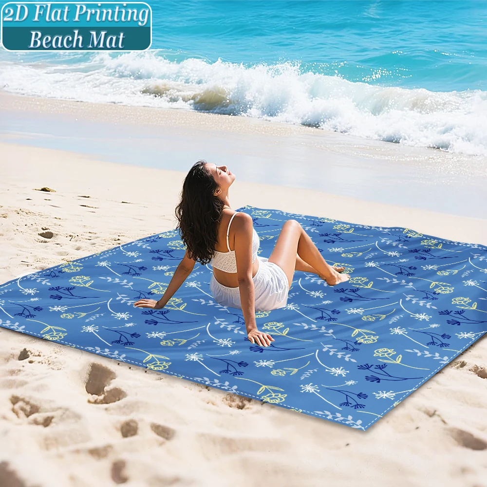 1-Piece Set, Summer Outdoor Beach Mat, Includes 4 Ground Stakes, Unique Printed Design, Fade-Resistant, Lightweight, Quick-Drying, Easy to Carry, Windproof and Sandproof, Fashionable and Trendy Outdoor Activity Decoration, Suitable for Beach, Camping, Picnics, Parties