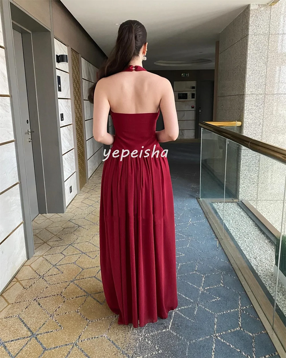 カスタマイズされた中国風シフォンドレーププリーツAラインホルターロングドレスオーダーメイドオケージョンドレスクラシックレトロエレガントマッチング