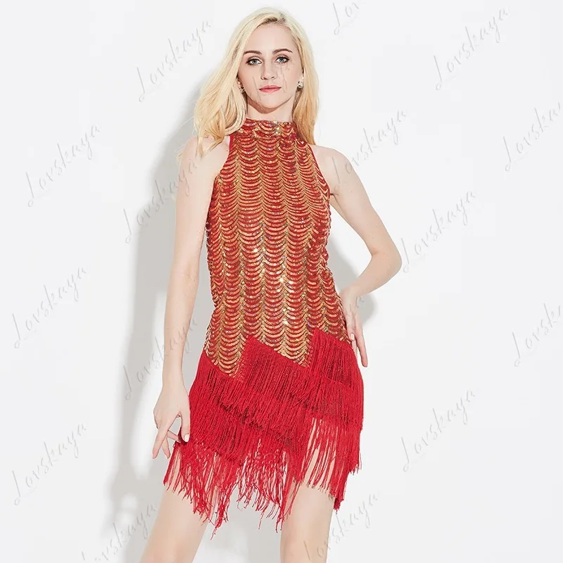 태슬 라틴 댄스 드레스, 무대용 스팽글 공연 의상, 여름 신상