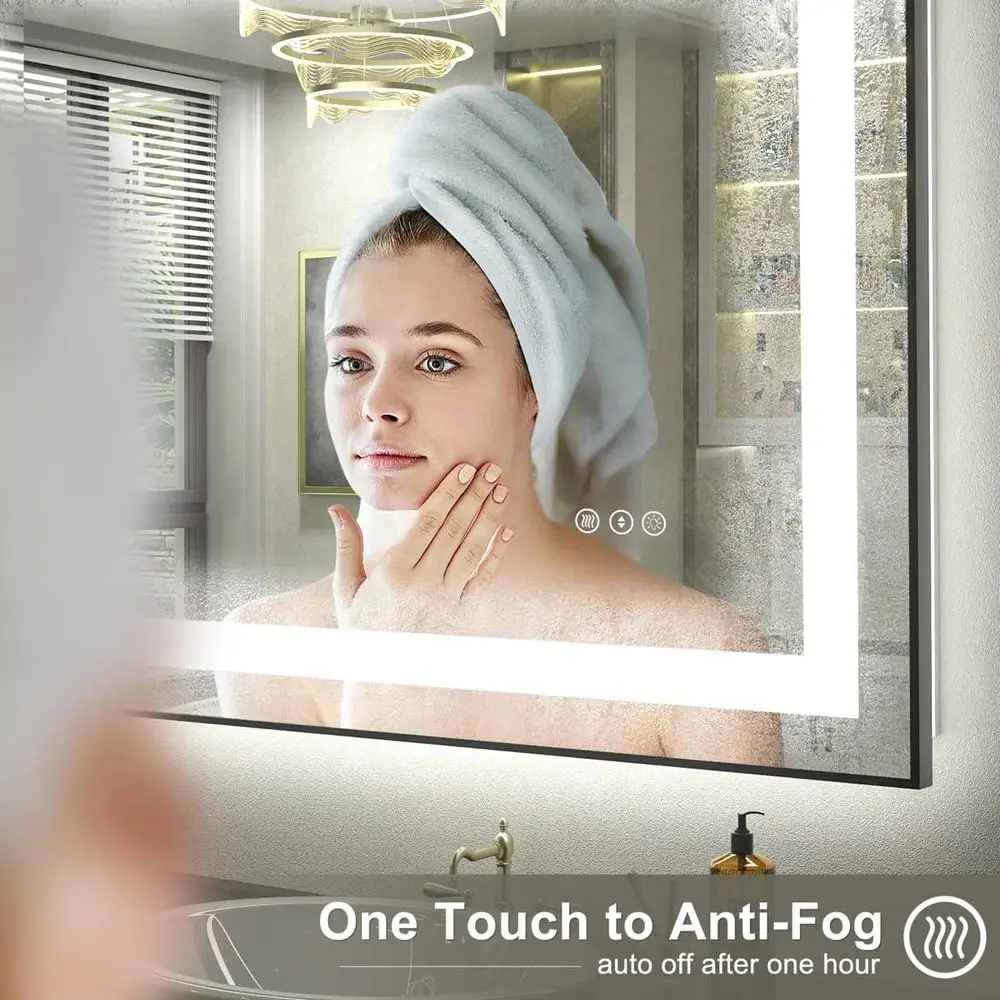 Miroir de courtoisie LED à intensité variable, 28 x 32 pouces, rétroéclairage et éclairé sur le devant, antibuée, incassable, fonction mémoire, certifiant ETL