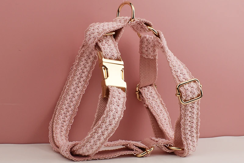 Pink Lace Dog Collar Personalizd Custom Engraved Nameplate Pet Wedding Collar Harness For Dogs Dog Accessories Luxury Lace03