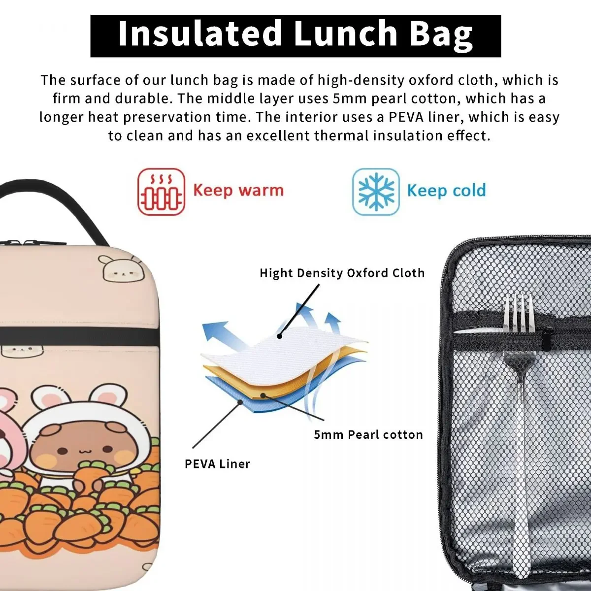 Cute Bubu And Dudu Bear Insulated Lunch Bags Food Container Bags Portable Cooler Thermal Lunch Boxes For Travel image 5