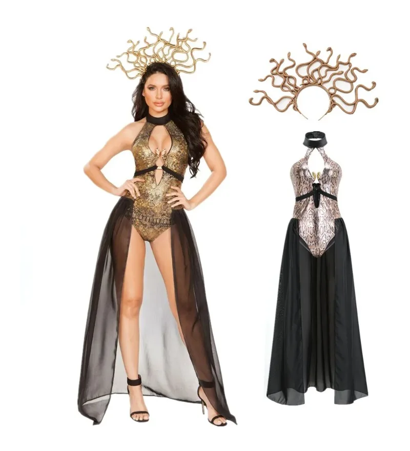 الأسطورة اليونانية ميدوسا ثعبان آلهة فستان هالوين القرون الوسطى مصر صفارة الإنذار الرومانية الساحرة المصرية كليوباترا تأثيري حلي