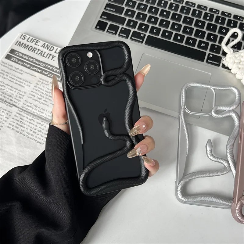 

Plating Soft Rubber Frame Hollow Snake Phone Case For iPhone 16 15 14 13 12 11 Pro Max 14 15 16 Plus Protect Shockproof Cove