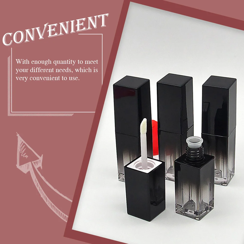 5pcs Empty Square Gradient Black Lip Gloss Tubes DIY Filling Bottles Reusable Durable Lightweight Travel Size Plastic