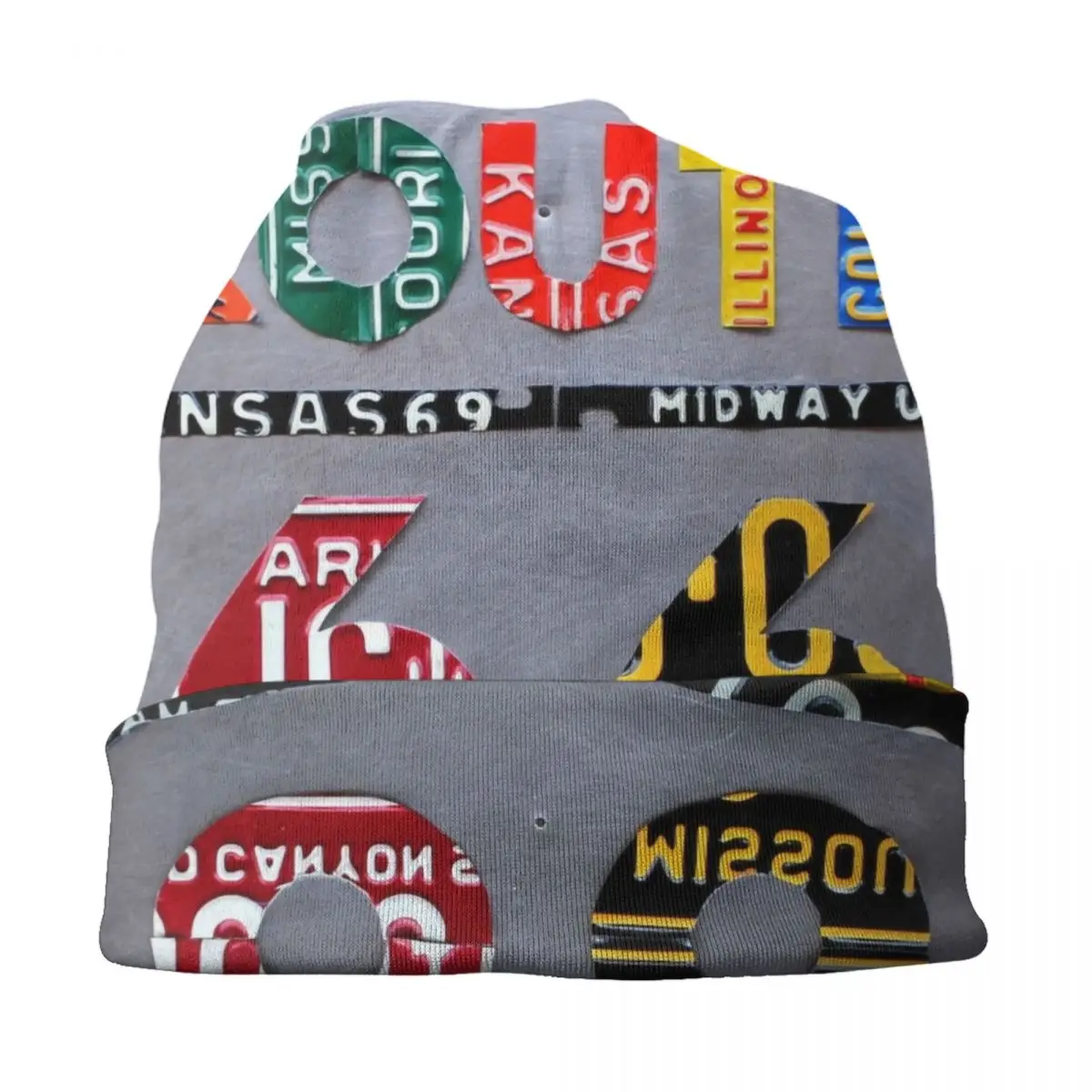 Route 66 License Plate Art Beanie Cap Unisex Winter Warm Bonnet Homme Knitted Hats American Road Skullies Beanies Hats For