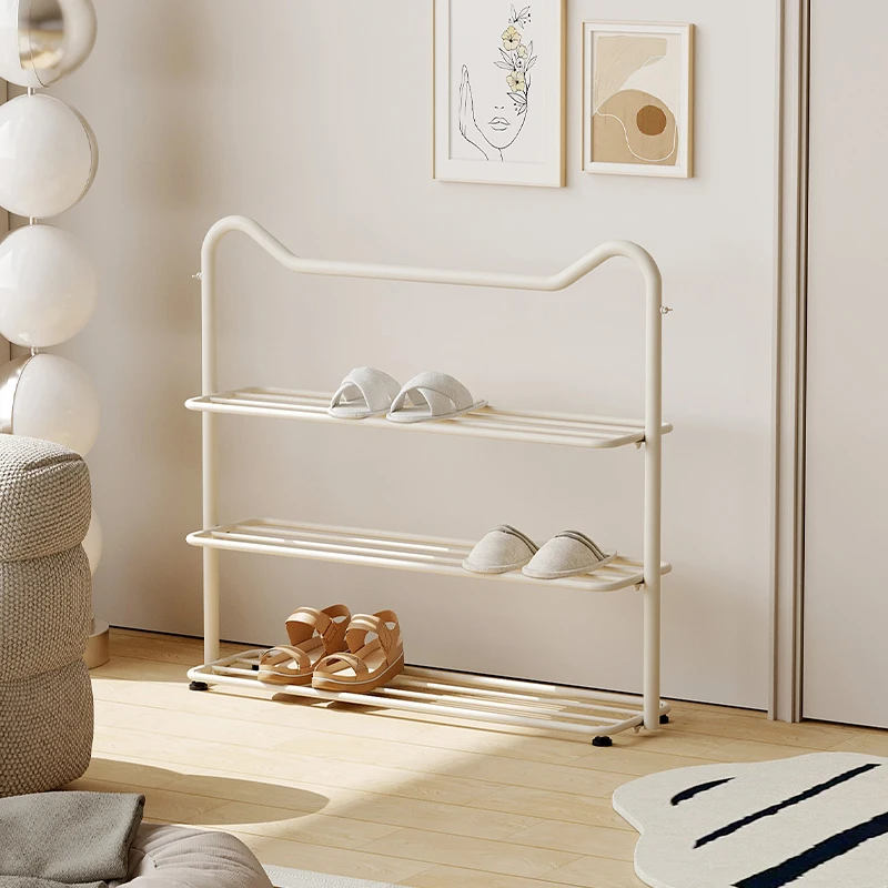 Multi-Tier Iron Shoe Rack, Doorway Organizer for Apartments, Trendy Large-Capacity Cream Style Storage Shelf,Home Shoe Holder