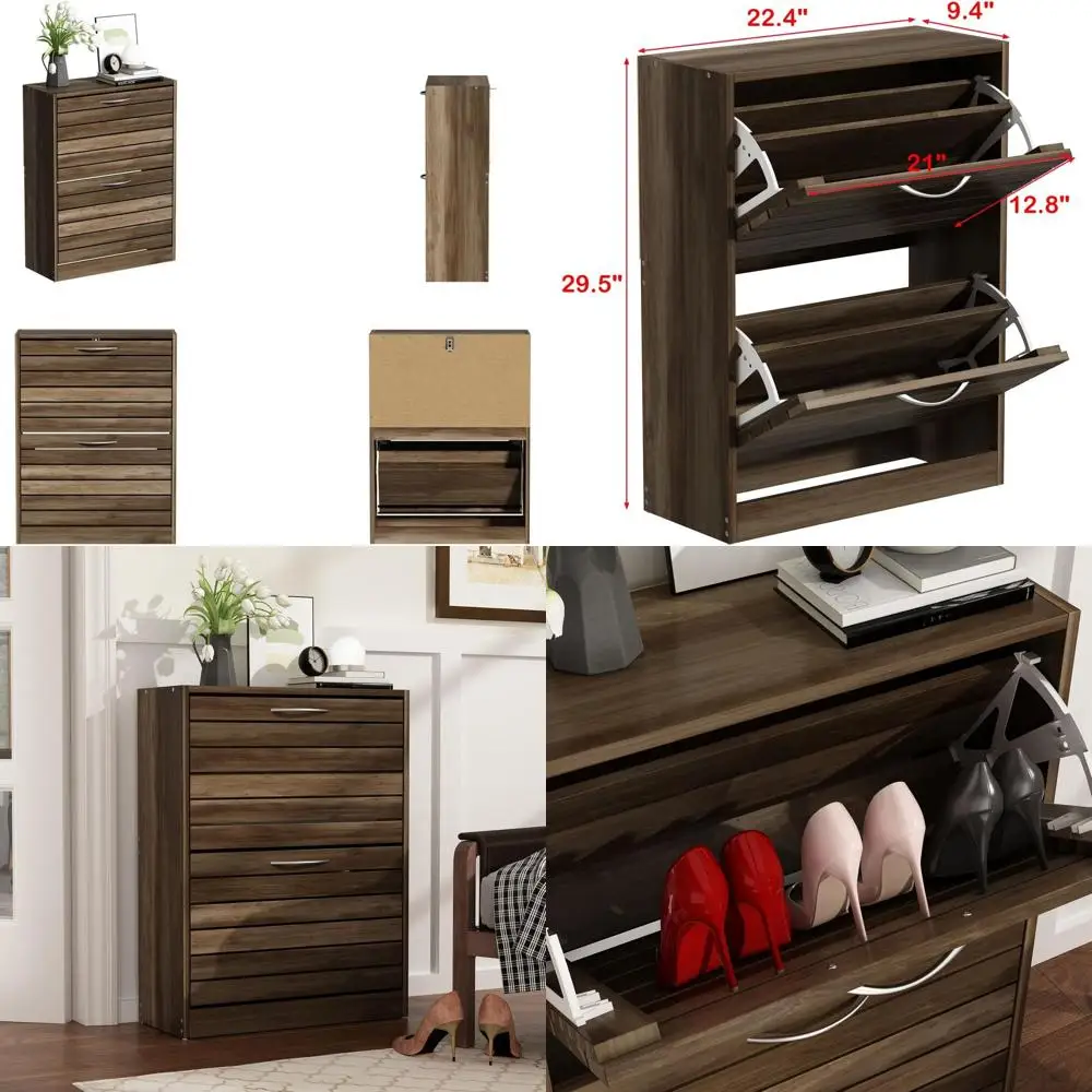 

Freestanding Deep Brown Shoe Storage Cabinet for Entryway, 22.4W x 9.4D x 29.2H