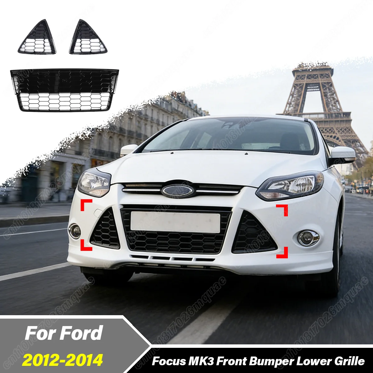 For Ford Focus MK3 2012 2013 2014 Honeycomb Style Front Honeycomb Grille Triangle Panel Body Aerodynamic Decor Modification Kit