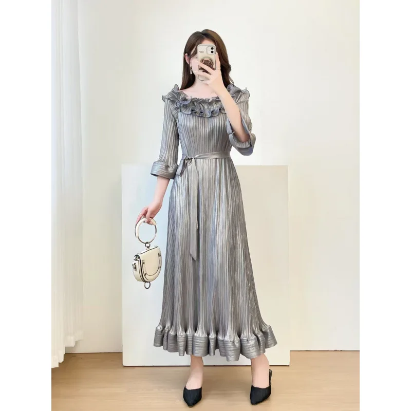 Vestido de noche pado de punto ueso para mujer, estilo transfronterizo, sin cintura, con diseño de bola de nieve, para i...