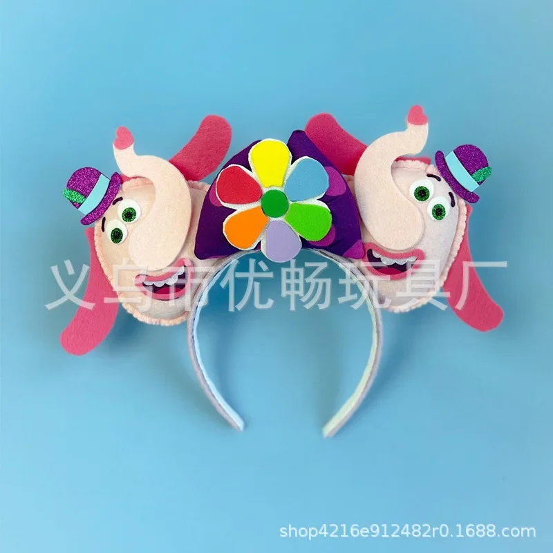 New Disney Inside Out Headband Cartoon Kawaii Ear Amusement Park Hair Hoop Sequin Mesh Party Headwear Birthday Decoration Gifts