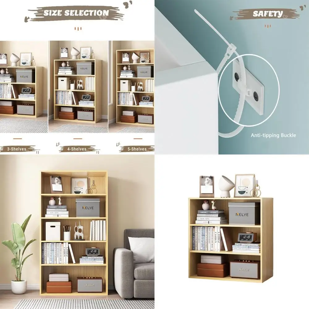 

Basic Open Shelf Bookcase - 3-Tier Wooden Cube Storage Shelves Split Bookshelf, Oak