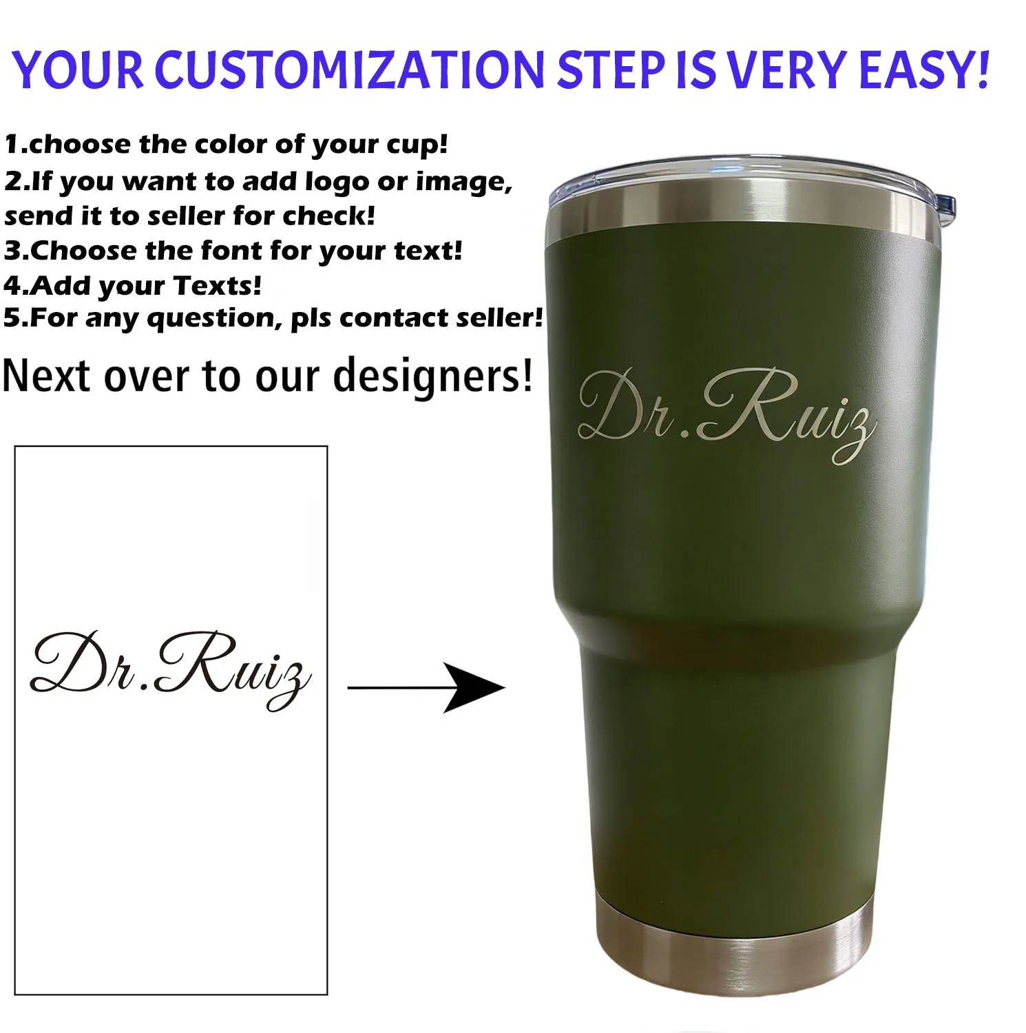 Custom Personalized 30 oz Vacuum Insulated Stainless Steel Large Capacity Tumbler for Workouts, Yoga, Gym, Office, Women, Men view 5