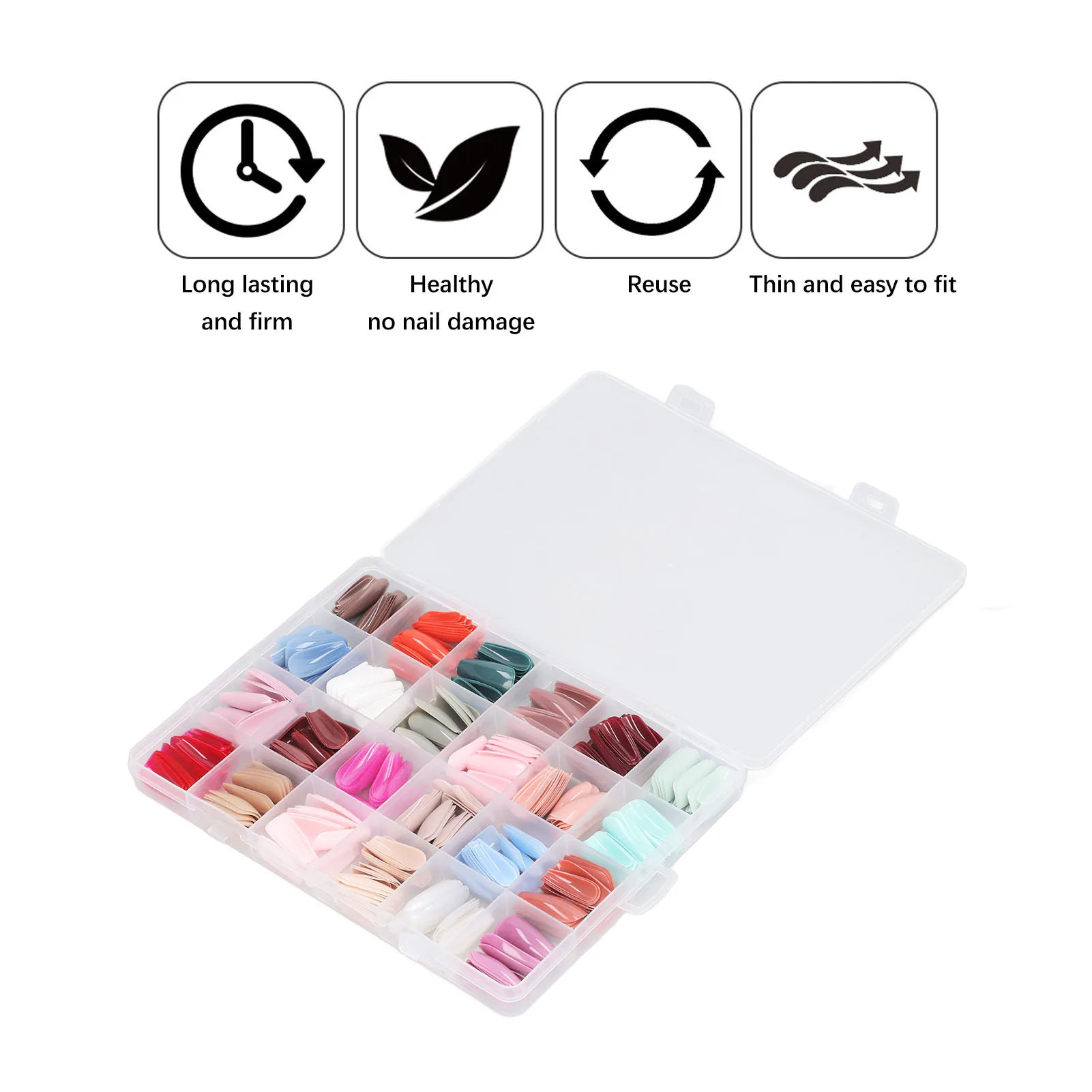 576pcs Press On Coffin Fake Nails Glossy Full Cover Color Mixing Different Size Ballerina False Nails