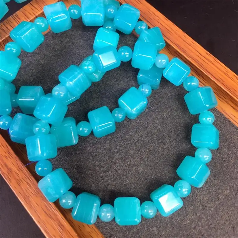 10MM Natural Amazonite Cube Bracelet Energy Gemstone Women Stretch Jewelry Healing Birthday Present 1pcs