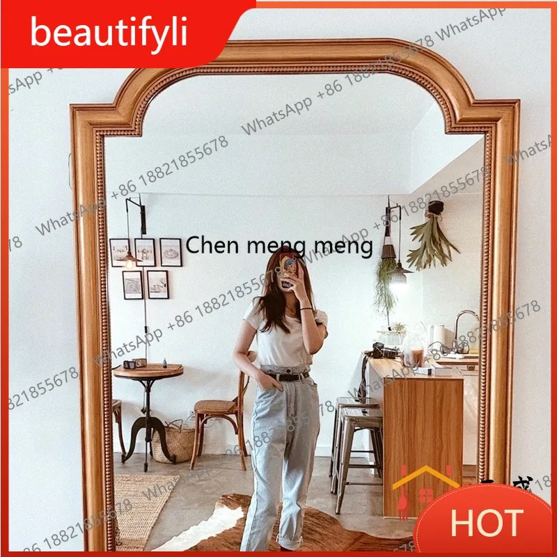 D80 European retro floor-to-ceiling full-length mirror, bedroom wall-mounted wooden clothing store full-length mirror