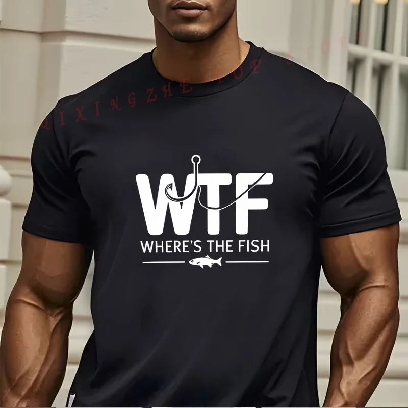 

Men'S WTF WHERE'S THE FISH Fishing Graphic T-Shirt Funny Present For Men's Short Sleeve TShirts O-neck Top Tees