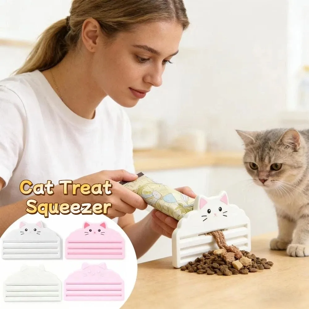 2pcs 3 Slots Design Cat Treat Squeezer Ergonomic Handle Manual Press Wet Food Extruder Portable 3D Printed Cat Treat Dispenser