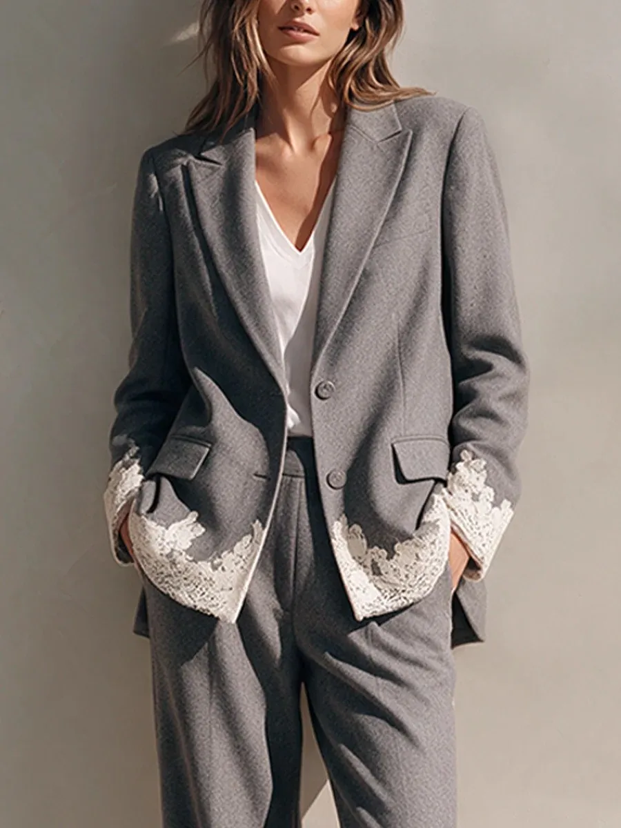 Suit Jacket Set 2 Set Regular Fit Commuter Chic with Sweet Fresh Style Autumn Casual Wear Seasonal All Year Round Women Suit