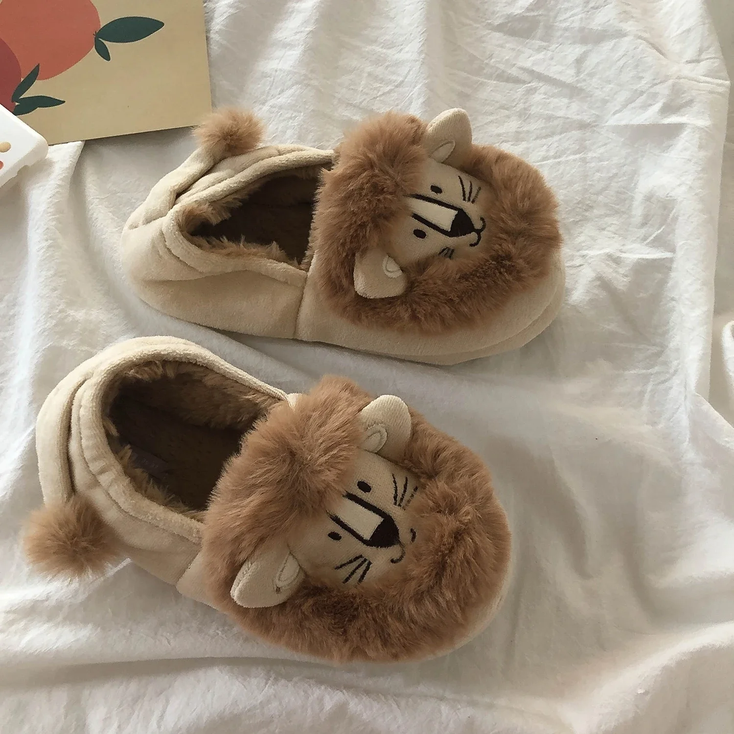 Womens Mens 3D Lion Plush Slippers Winter Warm Indoor Shoes Furry Girls Lovely Cute Plus Size Fur Slides