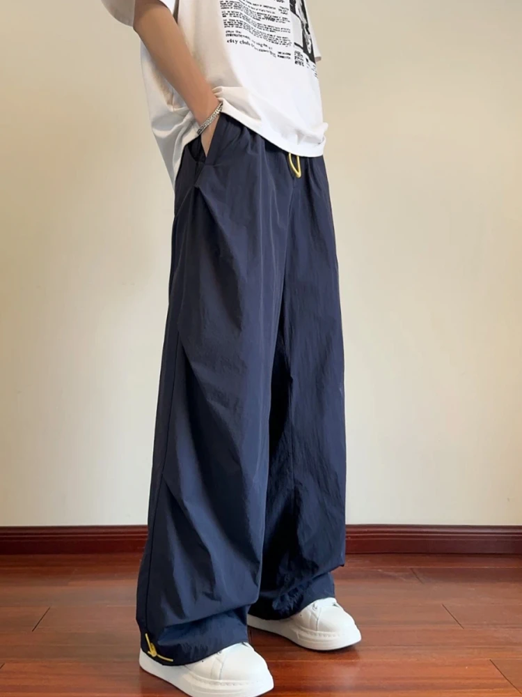 

Qui Dry Ice Silk Men's Summer Thin Blade Soldier Pants Loose Wide Leg Casual Trousers Straight Cut Loose Waist Sle