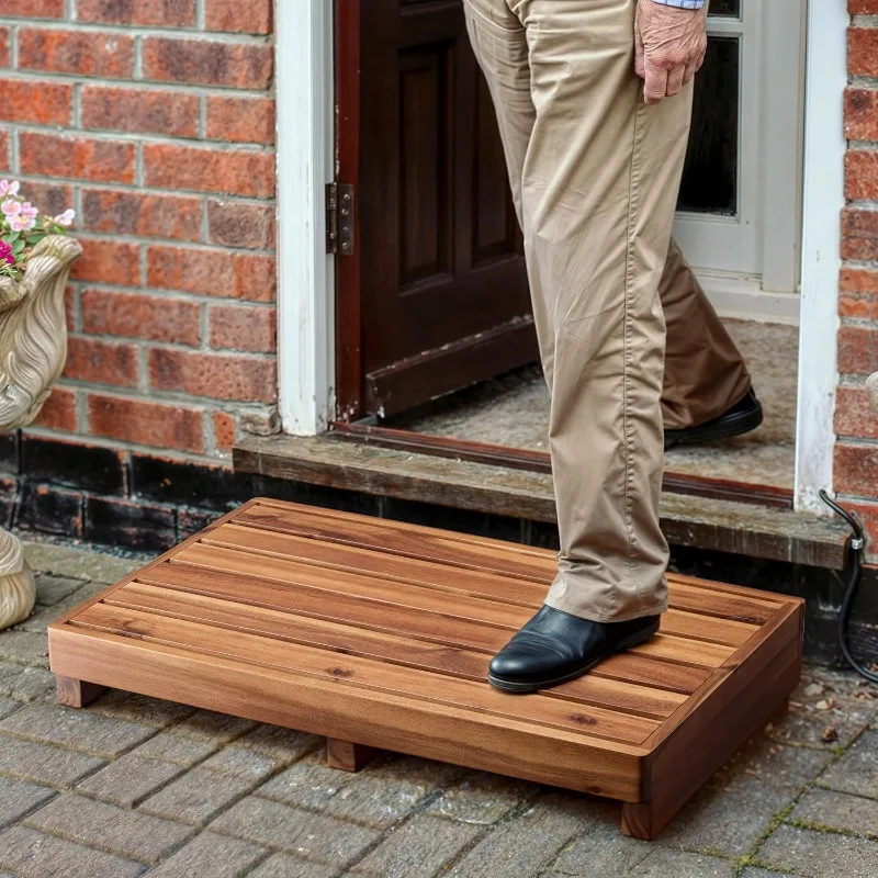 

3.5" One Step Stool for Elderly (No Assemble Required)- Acacia Wood High Riser Step Stool for Bed - Wooden Mobility Stepping