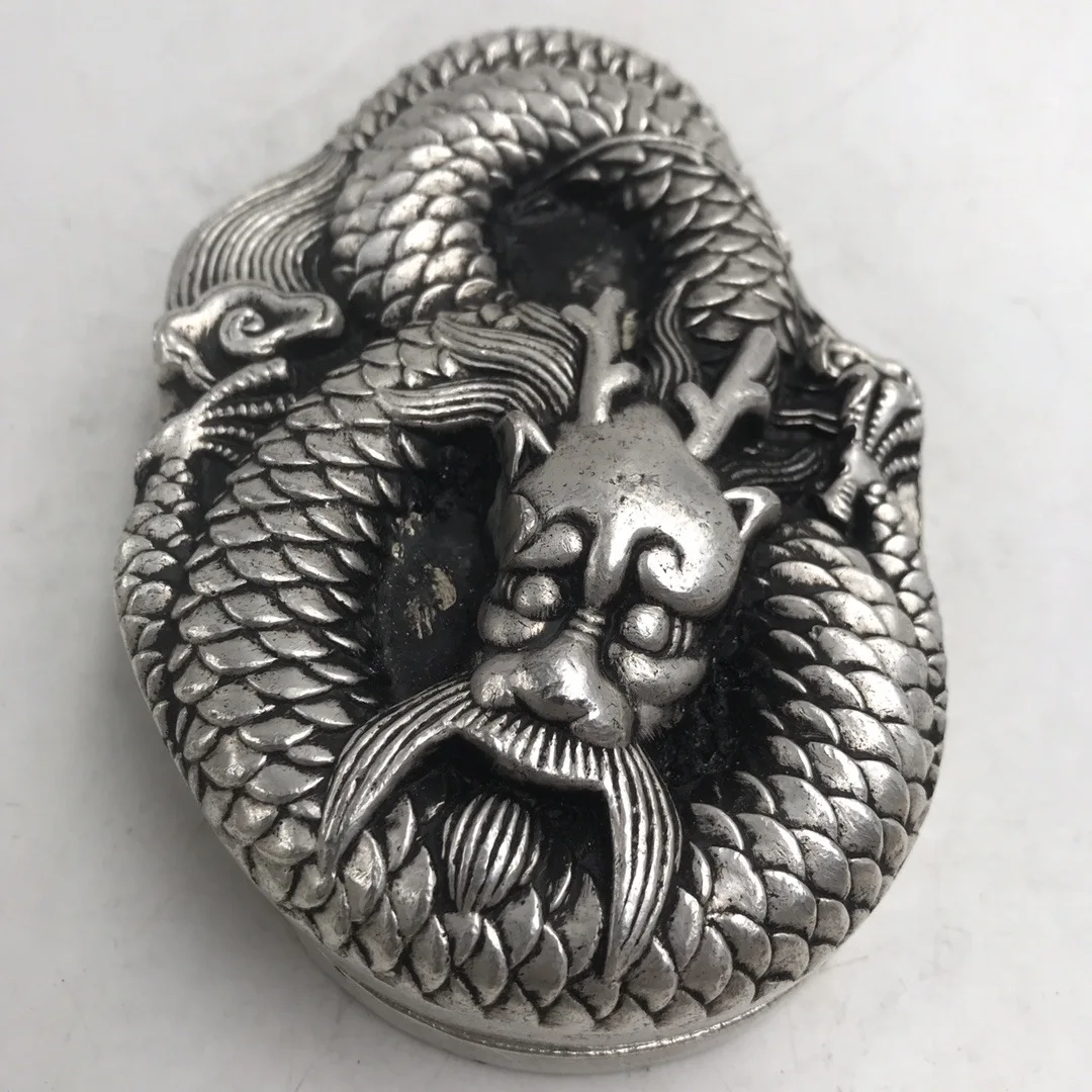 

Pure white copper four treasures of the study, copper inkstone over ink relief, single dragon congratulatory stone collection