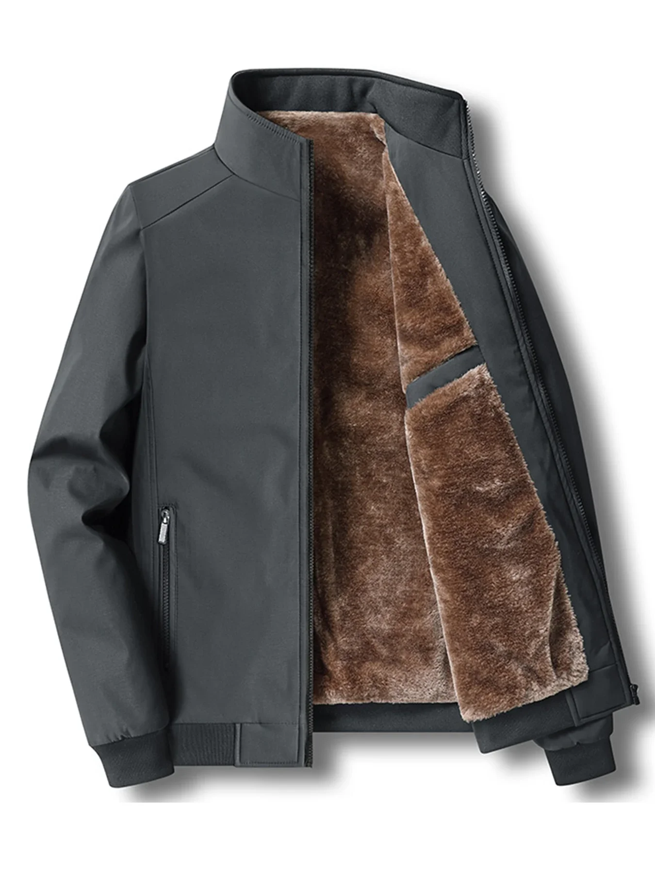 Men's Autumn Winter New Velvet Cotton Padded Jacket Stand Collar Thickened Warm Classic Casual Long Sleeve Outerwear Daily Wear