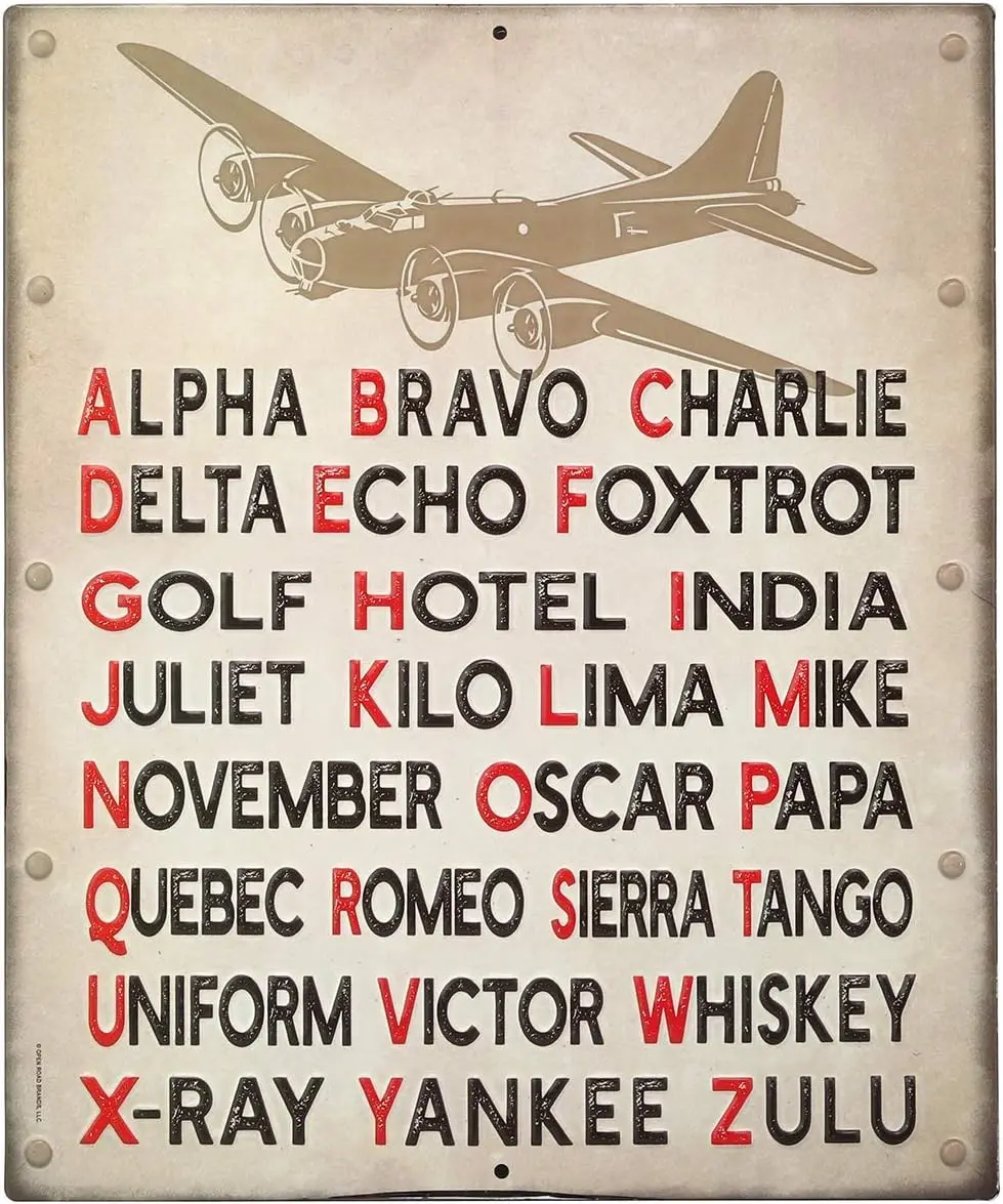 Pilot Code Phonetic Alphabet Metal Sign Art-Wall Decor Family Bar Restaurant Garage Cafe Art Metal Sign Gift 12x16 inch