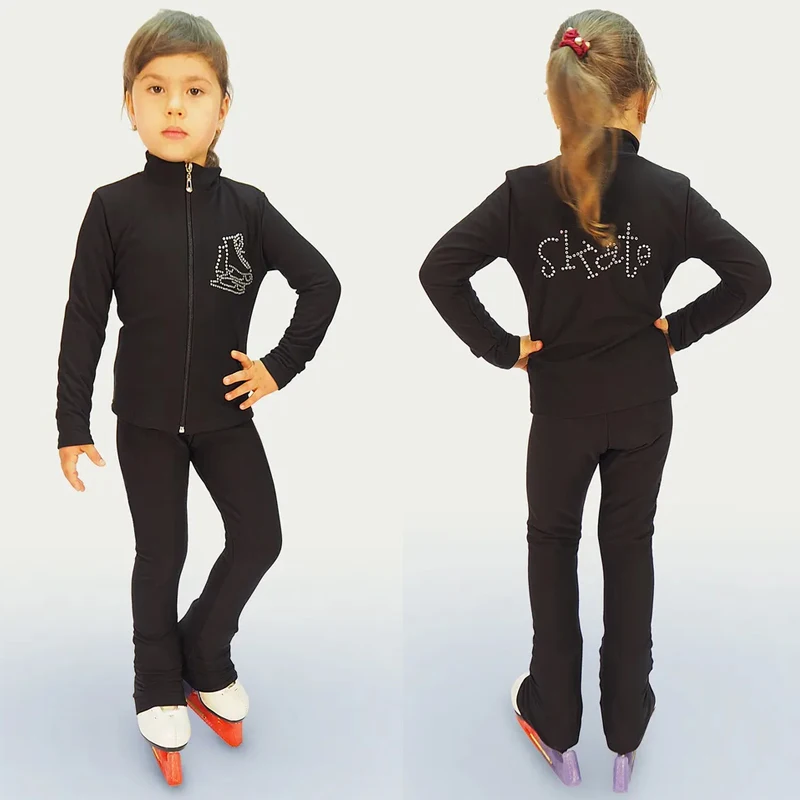 Figure skating training suit set with fleece jacket, ice skating pants for children and teenagers