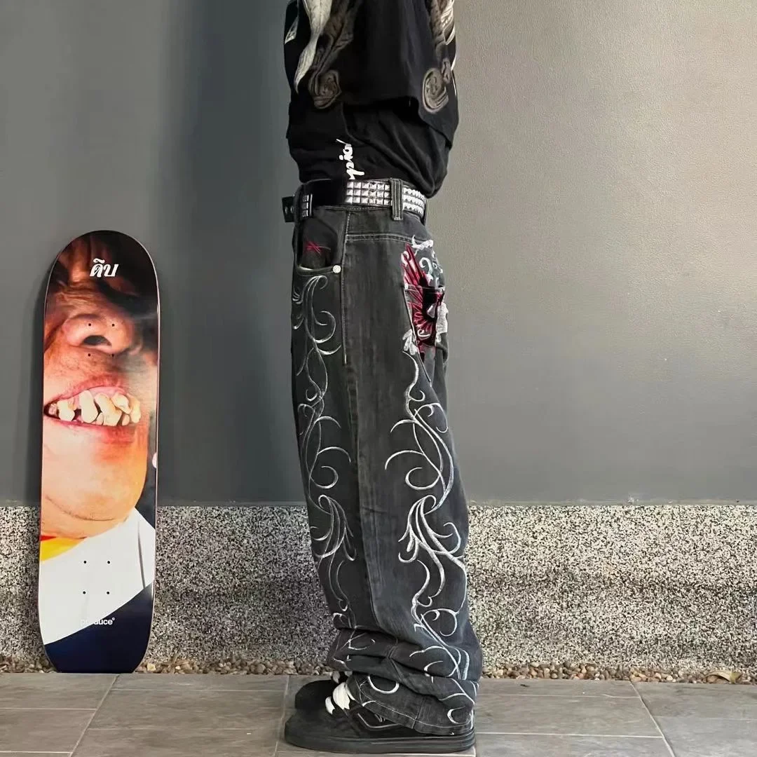 

Korean Style Vintage Harajuku Gothic Hip-hop Street Wide Leg Jeans Y2k Fashion Women's Denim Pants Streetwear Women