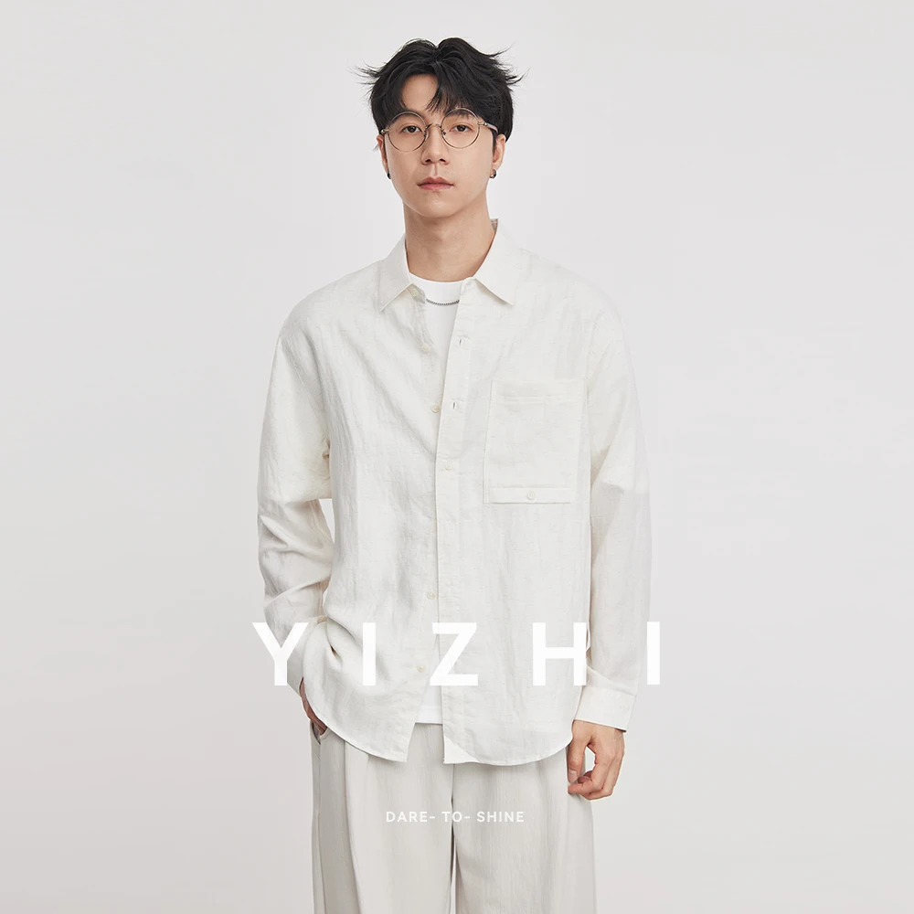2026 New Men's Long Sleeve Shirt Lyocell Lapel Neck Cool Feeling Lightweight Linen Blend Casual Shirt For Spring Autumn