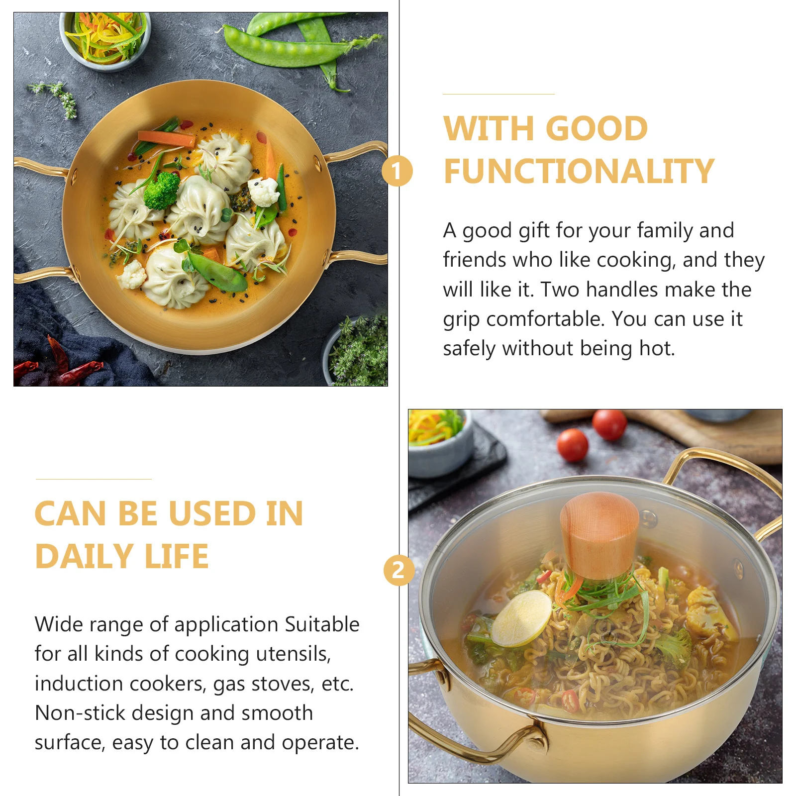 

1Set Ramen Pot Household Non Stick Stockpot Stainless Steel Cooking Pot Double Handle Suitable for Gas Induction Cooker Soup