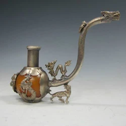 Exquisite Chinese Old Antiques Handmade Jade Copper Smoking Pipe