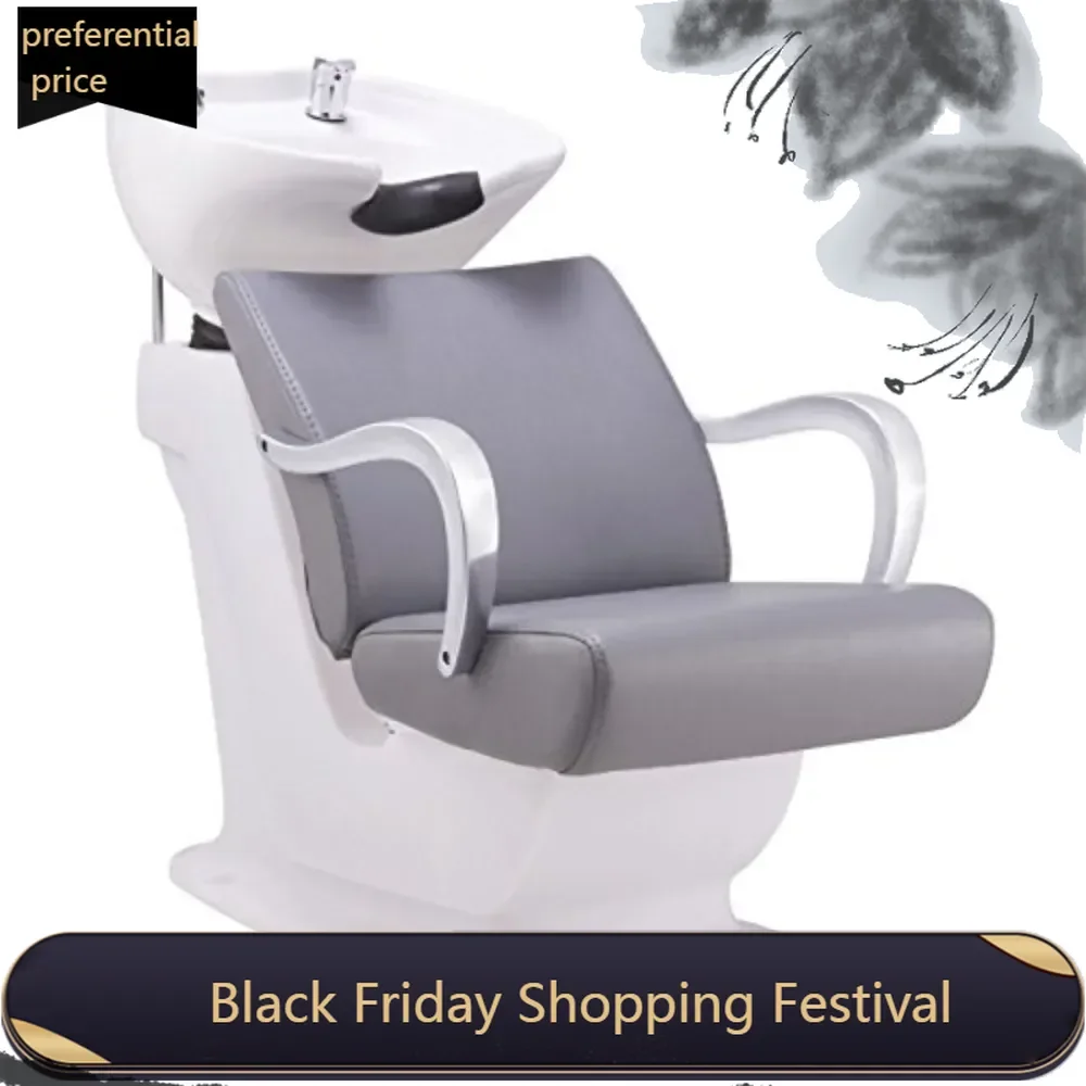 Beauty Salon Shampoo Backwash Unit Sink Station Tilting Ceramic Sink with Adjustable Seat